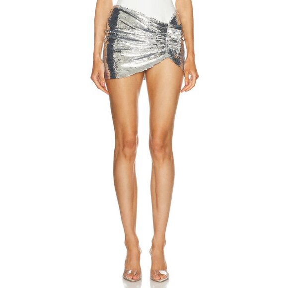 MONOT Mia Draped Mini Skirt Silver Sequin